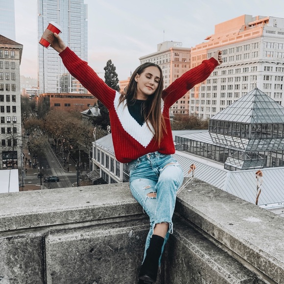 Super cute red with white and navy stripe sweater! - Picture 1 of 1